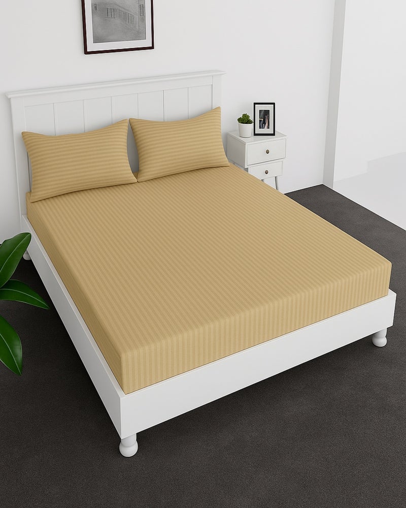 MAXQON Deep Fitted Bed Sheet with 2Pcs Pillow Covers, Queen (150x200+30CM), Color Beige - Image 1