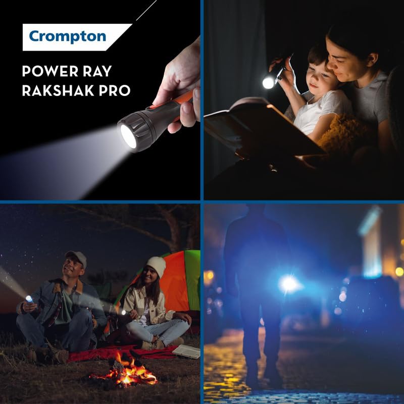 Crompton Rakshak Pro Rechargeable LED Torch Light with USB TypeC Charging Dual Mode Lighting Black Orange Pack of 2 - Image 4