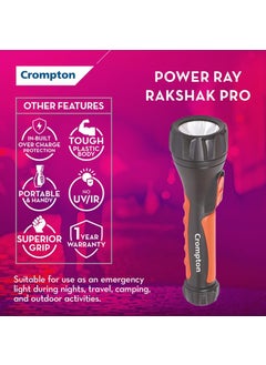 Crompton Crompton Rakshak Pro Rechargeable LED Torch Light with USB TypeC Charging Dual Mode Lighting Black Orange Pack of 2  - Image 3