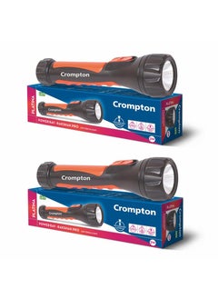 Crompton Crompton Rakshak Pro Rechargeable LED Torch Light with USB TypeC Charging Dual Mode Lighting Black Orange Pack of 2  - Image 1