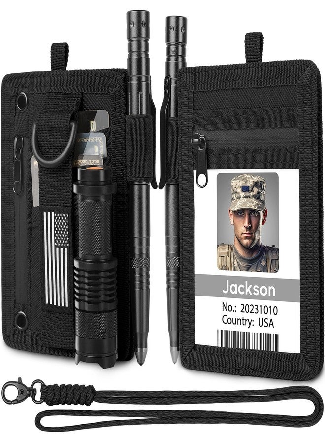LIUGX Tactical ID Card Holder, 900D Nylon, Hook & Loop Patch Badge Holder, Waterproof Zipper Pocket, Neck Lanyard Key Ring and Credit Card Organizer, RFID Blocking - Image 1
