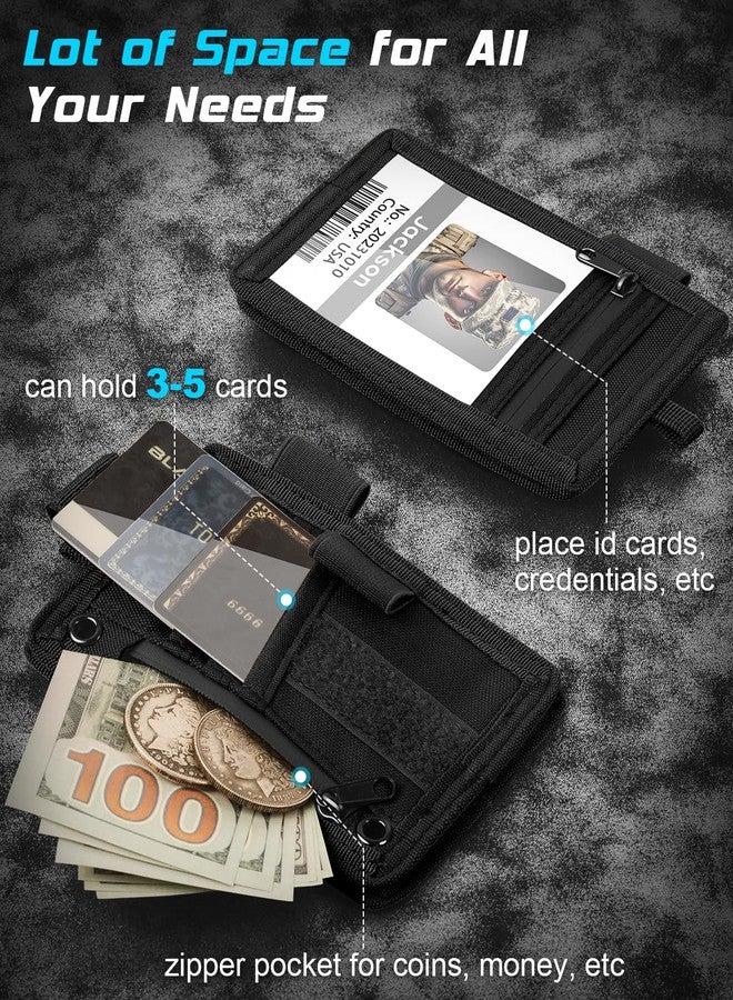 LIUGX Tactical ID Card Holder, 900D Nylon, Hook & Loop Patch Badge Holder, Waterproof Zipper Pocket, Neck Lanyard Key Ring and Credit Card Organizer, RFID Blocking - Image 3