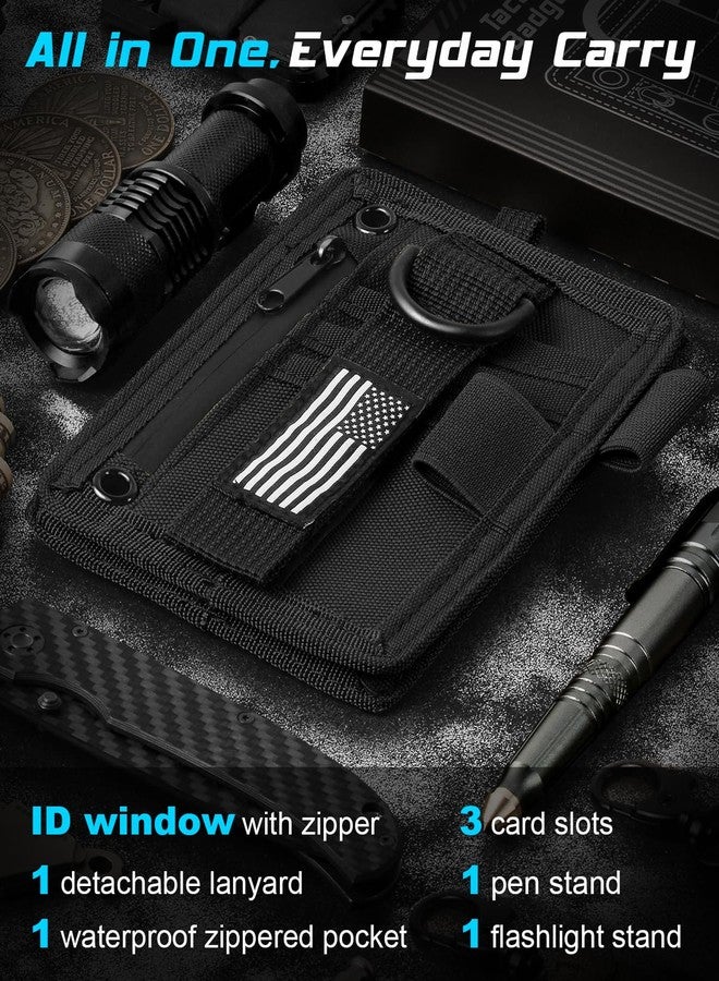 LIUGX Tactical ID Card Holder, 900D Nylon, Hook & Loop Patch Badge Holder, Waterproof Zipper Pocket, Neck Lanyard Key Ring and Credit Card Organizer, RFID Blocking - Image 4