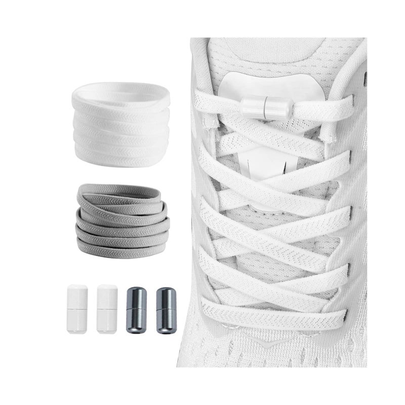 No-Tie Shoelaces 43 Inches Black White Effortless Slip-On Convenience Elastic Shoelaces - Secure Screw-Lock Fit Flat Elastic Laces for Kids Adults Athletic School Work Shoes - Image 1