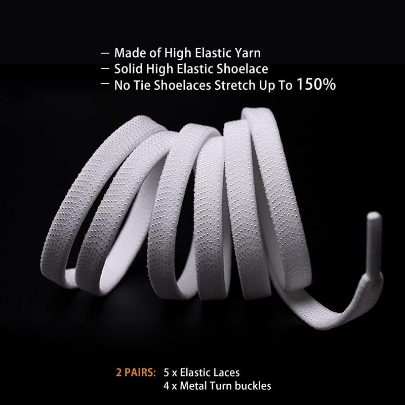No-Tie Shoelaces 43 Inches Black White Effortless Slip-On Convenience Elastic Shoelaces - Secure Screw-Lock Fit Flat Elastic Laces for Kids Adults Athletic School Work Shoes - Image 5