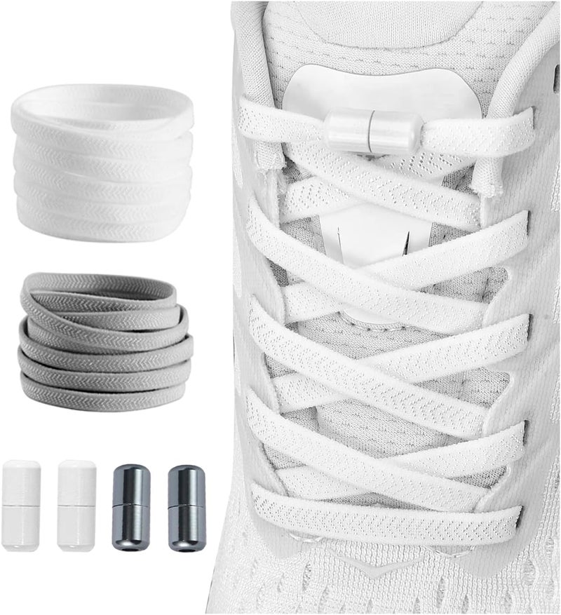 No-Tie Shoelaces 43 Inches Black White Effortless Slip-On Convenience Elastic Shoelaces - Secure Screw-Lock Fit Flat Elastic Laces for Kids Adults Athletic School Work Shoes - Image 2