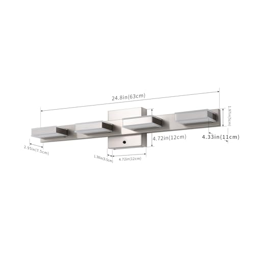 mirrea 24" Brushed Nickel Vanity Light for Bathroom 4 Light Fixture for Mirror 3 CCT Adjustable LED 960 Lumens Dimmable Wall Mount - Image 4