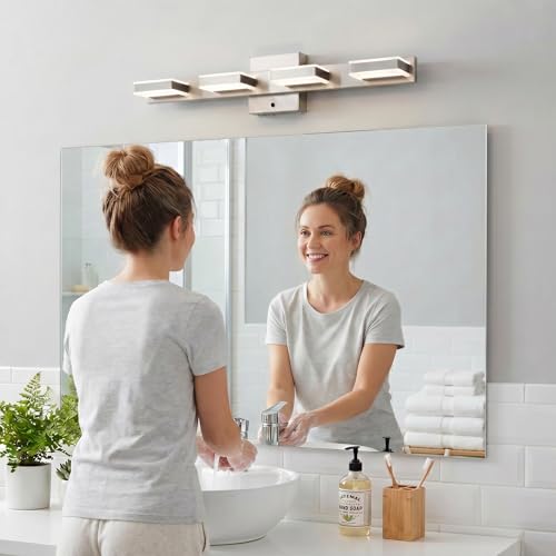 mirrea 24" Brushed Nickel Vanity Light for Bathroom 4 Light Fixture for Mirror 3 CCT Adjustable LED 960 Lumens Dimmable Wall Mount - Image 2