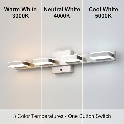 mirrea 24" Brushed Nickel Vanity Light for Bathroom 4 Light Fixture for Mirror 3 CCT Adjustable LED 960 Lumens Dimmable Wall Mount - Image 5