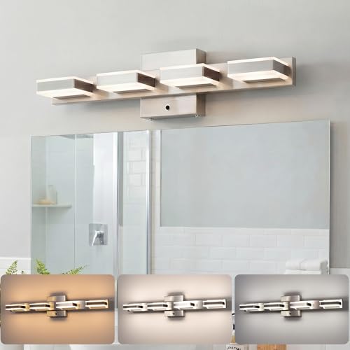 mirrea 24" Brushed Nickel Vanity Light for Bathroom 4 Light Fixture for Mirror 3 CCT Adjustable LED 960 Lumens Dimmable Wall Mount - Image 1