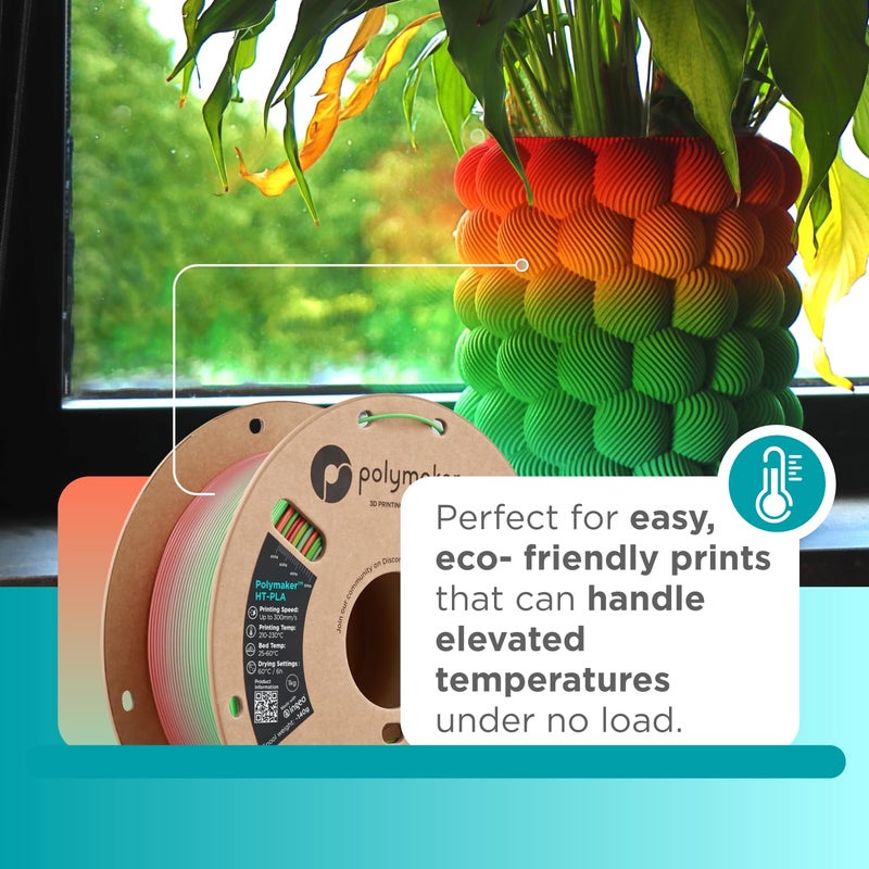 Polymaker HT-PLA Filament 1.75mm Gradient Rainbow, High Temp PLA for 3D Printing, Heat Stable Up to 150Â°C, Easy to Print, Works with Most FDM Printers, 1kg Spool - Image 2
