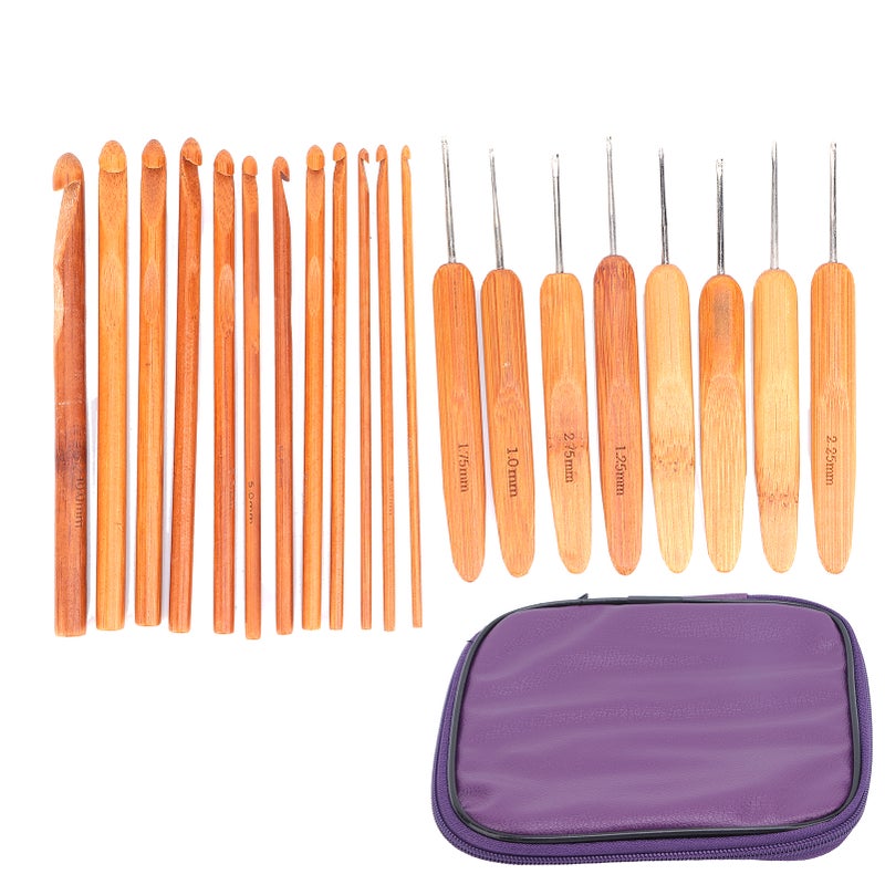 Crochet Kit DIY Carbonized Bamboo Ergonomic 20 Different Types Knitting Needle Case for Craft Sweater KnittingPurple Bag - Image 1