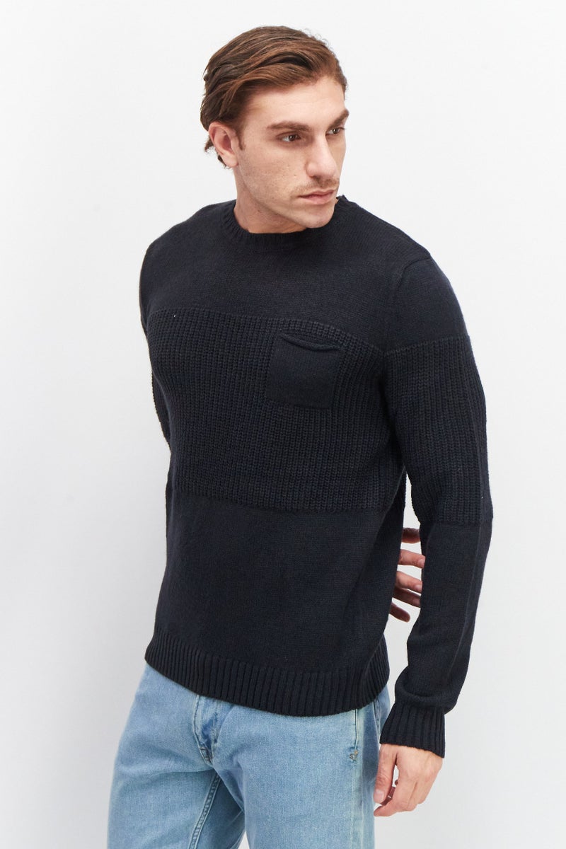 Sorbino Men Round Neck Textured Sweaters, Navy  Blue - Image 1
