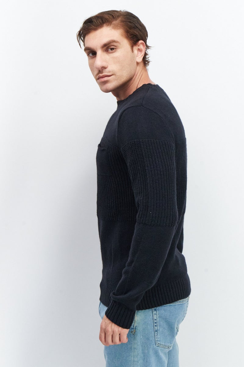Sorbino Men Round Neck Textured Sweaters, Navy  Blue - Image 4