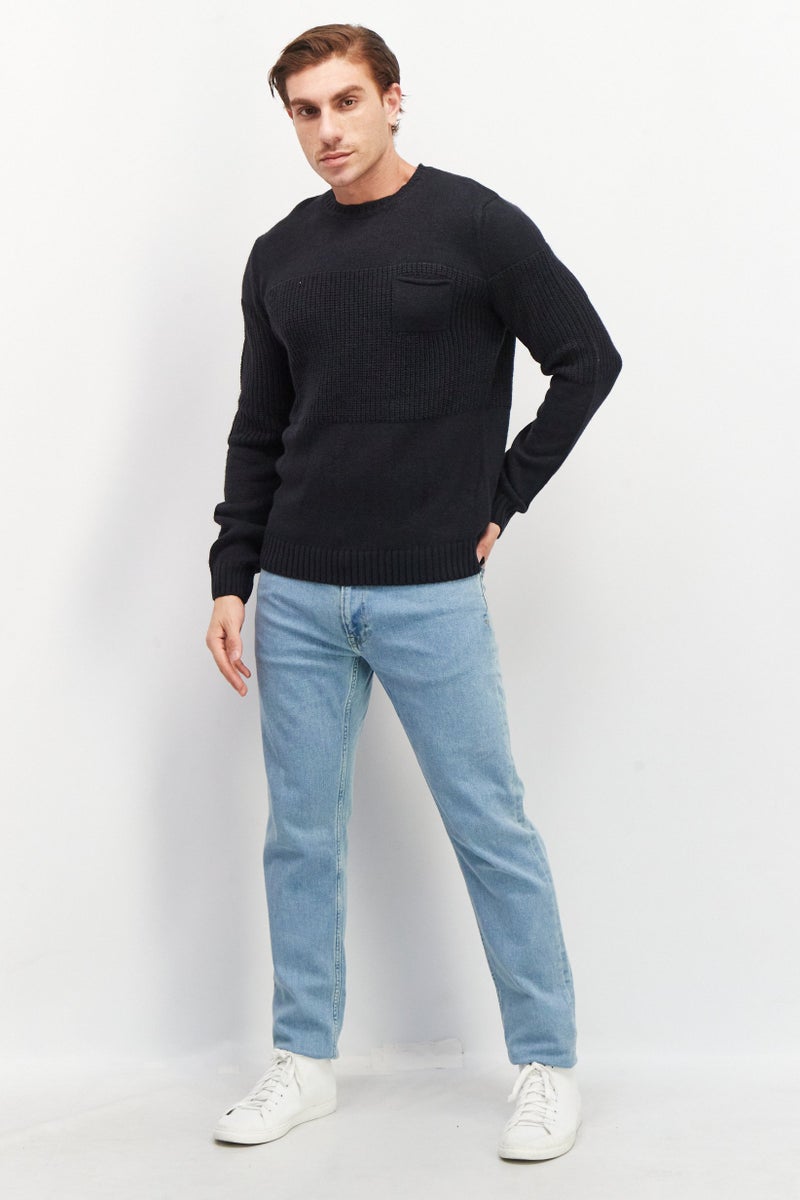 Sorbino Men Round Neck Textured Sweaters, Navy  Blue - Image 2