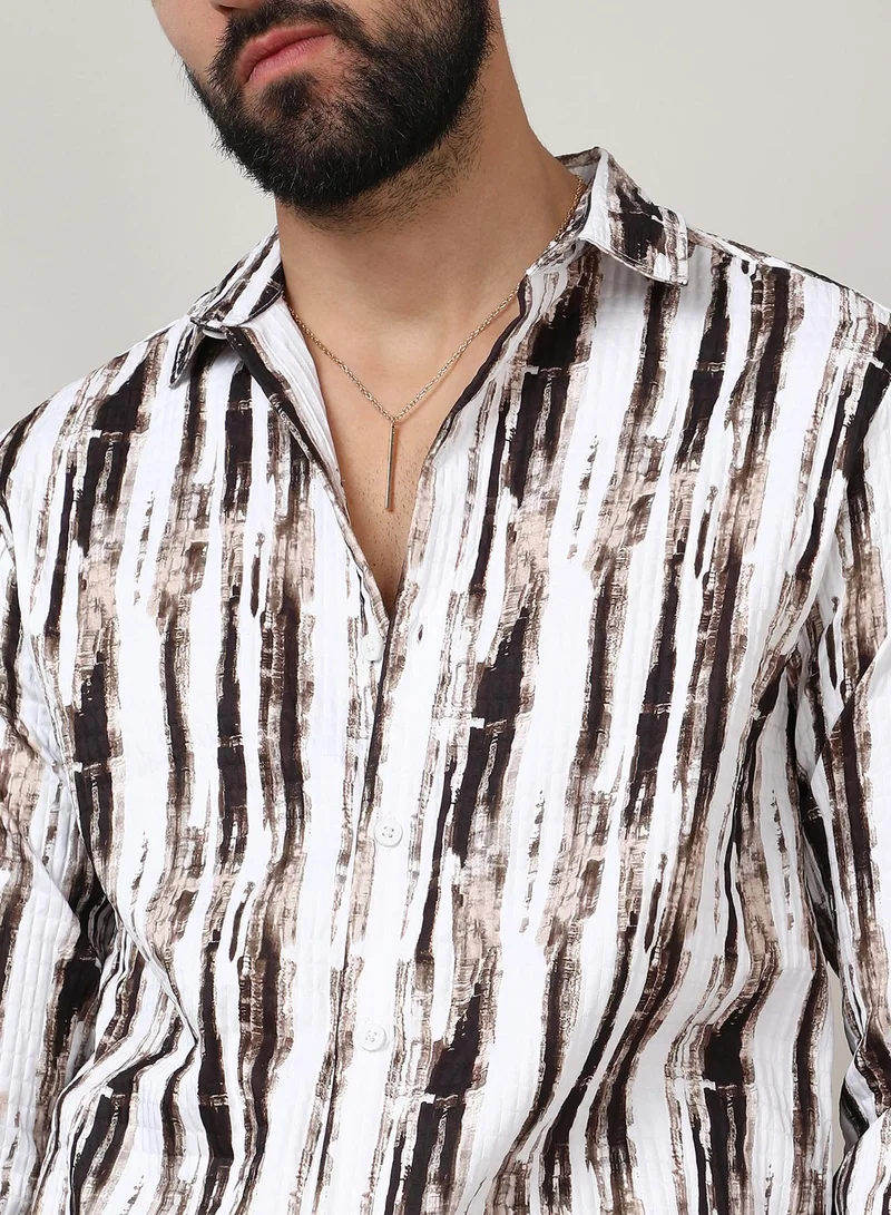 CAHOOT  Men's Beige & Black Ombre Strokes Shirt for Men | Best Price UAE
