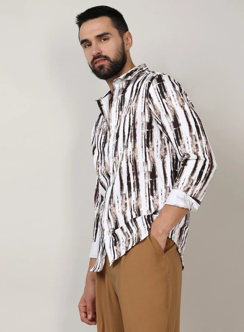 CAHOOT  Men's Beige & Black Ombre Strokes Shirt for Men | Best Price UAE