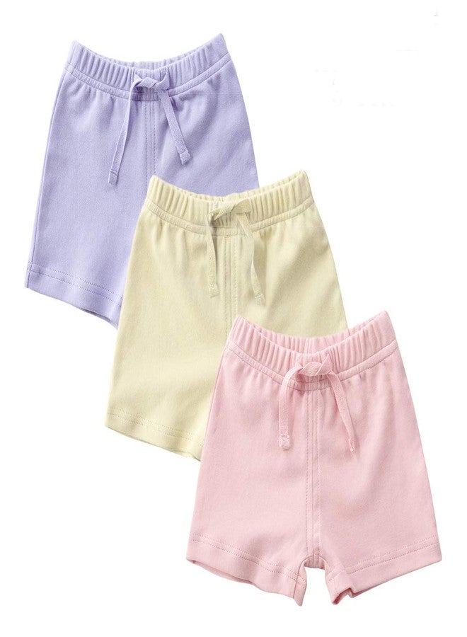 Teach Leanbh Unisex-Baby 3-Pack Cotton Soild Color Short with Drawstring 3-24 Months (18-24 Months, Purple/Yellow/Pink) - Image 1