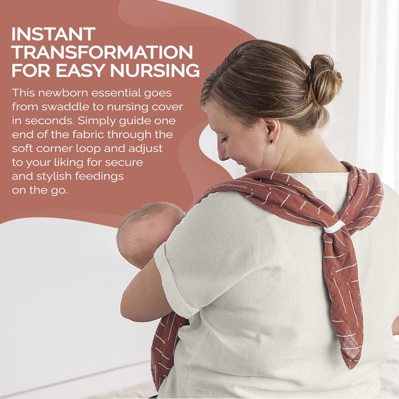Itzy Ritzy Breastfeeding Boss Multi-Use Cover â€“ A Nursing Cover, Swaddle, Car Seat Wrap, Tummy Time Mat & Burp Cloth All in One â€“ Made of Soft Muslin Fabric & Measures 47â€ x 47â€ (Mudcloth) - Image 4