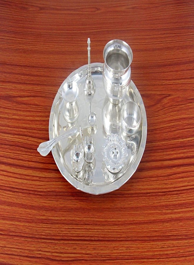 NOBILITY Pooja Thali Set 8 Inch Silver Plated with Accessories for Festival Ethnic Puja Thali for Diwali Home Temple Office Wedding Return Gift Items - Image 2