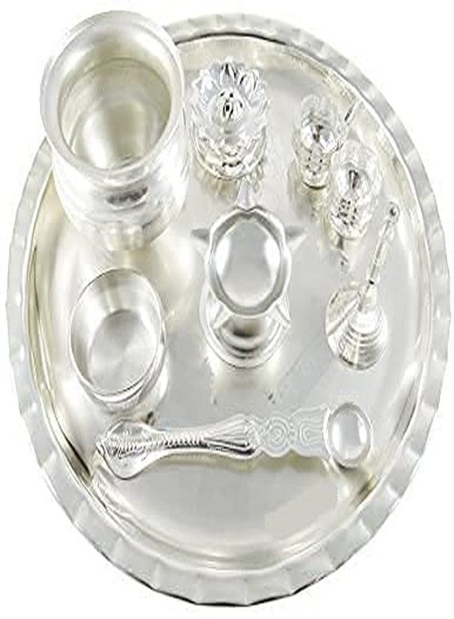NOBILITY Pooja Thali Set 8 Inch Silver Plated with Accessories for Festival Ethnic Puja Thali for Diwali Home Temple Office Wedding Return Gift Items - Image 3