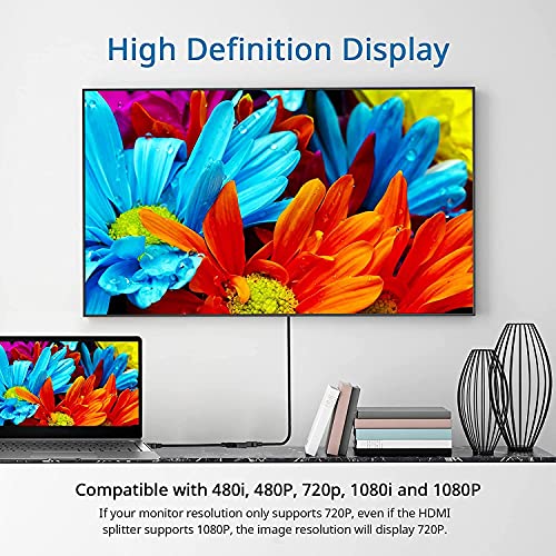 FENTICO HDMI Splitter Adapter Cable HDMI Splitter 1 in 2 Out HDMI Male to Dual HDMI Female 1 to 2 Way for HDMI HD, LED, LCD, TV (in Both Display Same Screen Will Play) (Usage Given Below) - Image 4