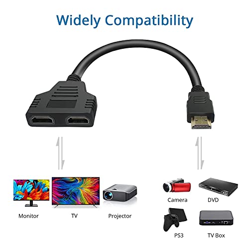 FENTICO HDMI Splitter Adapter Cable HDMI Splitter 1 in 2 Out HDMI Male to Dual HDMI Female 1 to 2 Way for HDMI HD, LED, LCD, TV (in Both Display Same Screen Will Play) (Usage Given Below) - Image 2