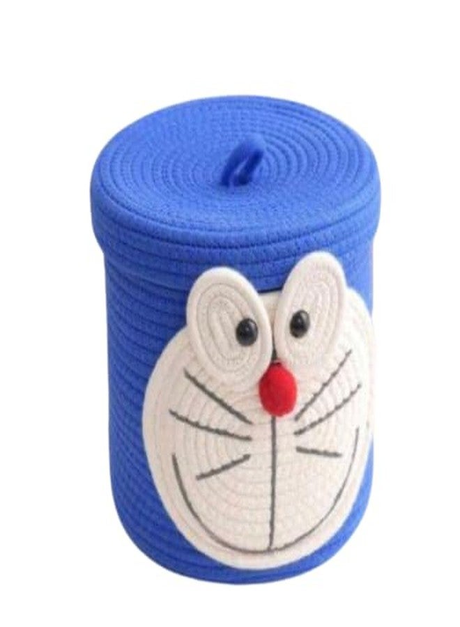 Rosslyn Kids Lid Basket with Beautiful Characters - Rope Storage Basket for Baby Diaper, Stuffed Animal Storage Bin Rope Basket for Kids Toy, Baby Laundry Baskets with lid - Doreamon - Image 1