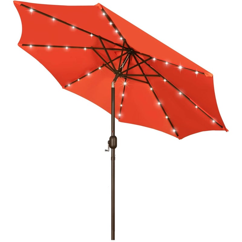 Blissun 9 ft Solar Umbrella, 32 LED Lighted Patio Umbrella, Table Market Umbrella, Outdoor Umbrella for Garden, Deck, Backyard, Pool and Beach (Orange) - Image 1