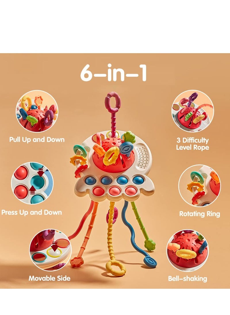 XICEN Baby Montessori Sensory Teething Toy Infants Push and Pull Toy Kids Silicone Pull String Toy Developmental Activity Teether Toy  - Image 3