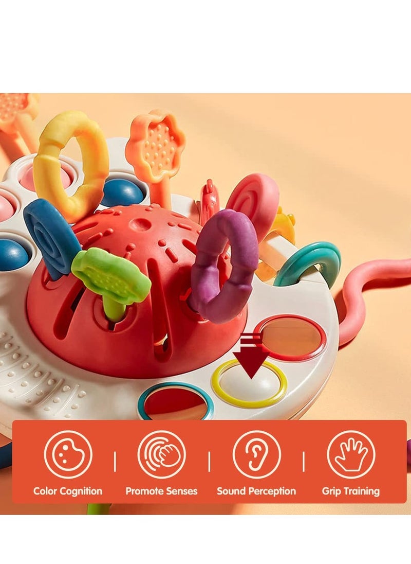 XICEN Baby Montessori Sensory Teething Toy Infants Push and Pull Toy Kids Silicone Pull String Toy Developmental Activity Teether Toy  - Image 4