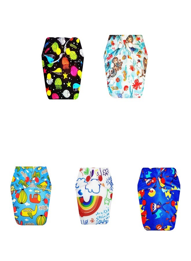 حفاضات قماشية فاخرة من دمبلدو للأطفال حديثي الولادة مع حشوة داخلية (عبوة من 5 قطع) | ناعمة ولطيفة | تسمح بمرور الهواء | سريعة الجفاف | موثوق بها من قبل الأمهات | من 0 إلى 4 أشهر | للجنسين - Image 1