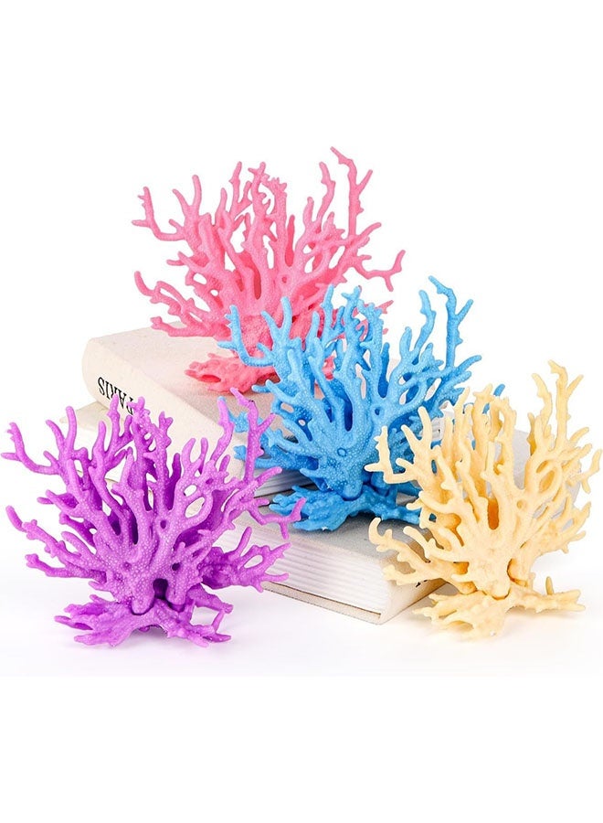 Realfrog 4 Pack Artificial Aquarium Coral Decor, Plastic Faux Coral Reef Decorative Cute Fish Tank Decorations, Under The Sea Centerpiece Realistic Ocean Plant Ornaments for Party, Living Room - Image 4
