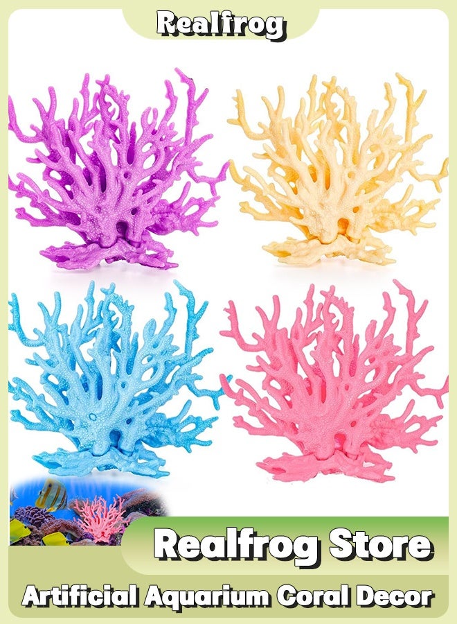 Realfrog 4 Pack Artificial Aquarium Coral Decor, Plastic Faux Coral Reef Decorative Cute Fish Tank Decorations, Under The Sea Centerpiece Realistic Ocean Plant Ornaments for Party, Living Room - Image 1