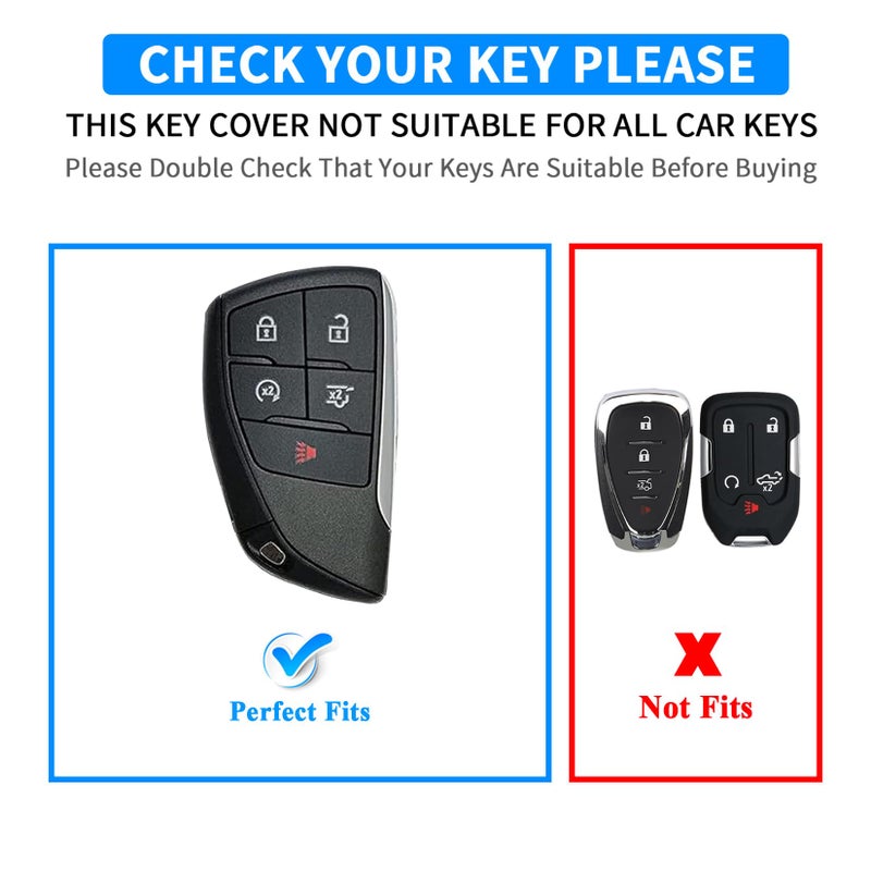 QBUC for Chevy Genuine Leather Key Fob Cover, Smart Key Holder Sleeve Fit for Chevy 2025 2024-2021 Tahoe Suburban GMC Yukon GM Buick, Silverado Sierra 2500HD 3500HD (Black, 5 Buttons) - Image 2