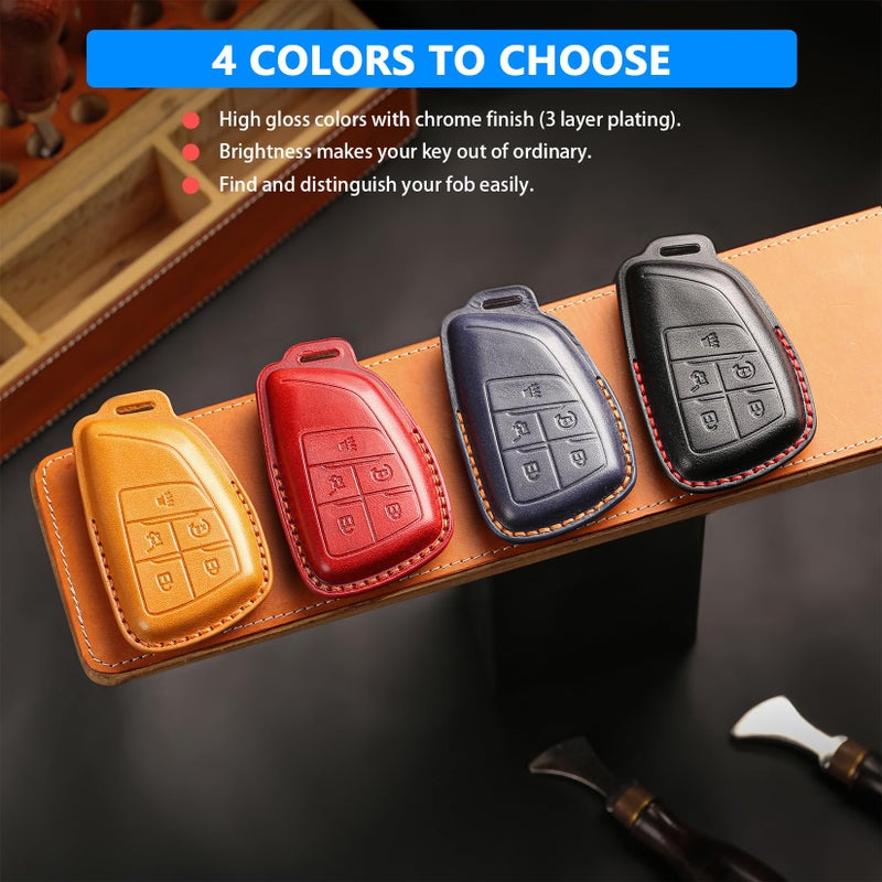 QBUC for Chevy Genuine Leather Key Fob Cover, Smart Key Holder Sleeve Fit for Chevy 2025 2024-2021 Tahoe Suburban GMC Yukon GM Buick, Silverado Sierra 2500HD 3500HD (Black, 5 Buttons) - Image 5