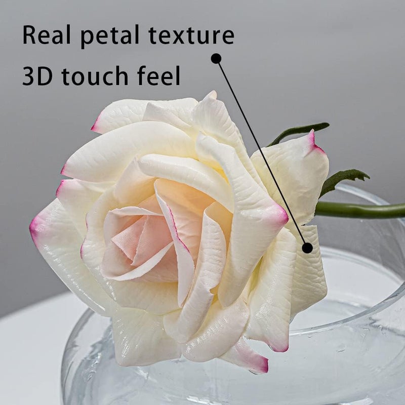 Duyone Artificial Roses Single Stem 10Pcs Fake Silk Flower Arrangement Bouquet Real Touch For Home Party Wedding Decoration(Red) - Image 3