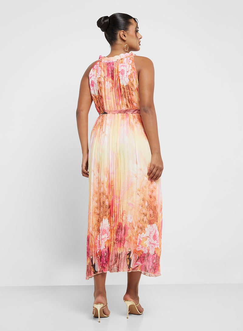 جينجر بلس فستان ميدي بياقة هالتر وطبعات زهور - Image 2