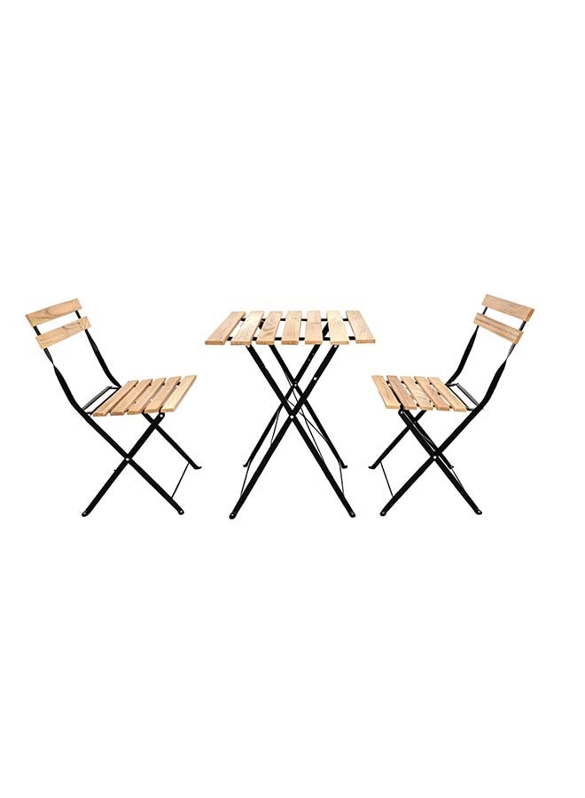 Noon East 3 Piece Patio Wood Outdoor Furniture Set, includes 2 Foldable Chairs and 1 Foldable Square Table, perfect for outdoor, balcony and backyard - Image 1