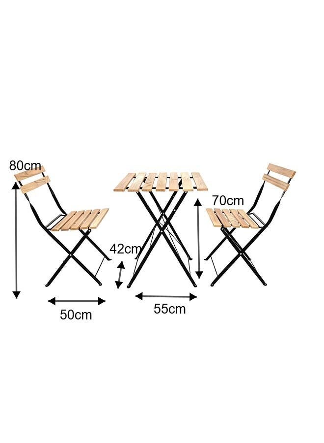 Noon East 3 Piece Patio Wood Outdoor Furniture Set, includes 2 Foldable Chairs and 1 Foldable Square Table, perfect for outdoor, balcony and backyard - Image 4