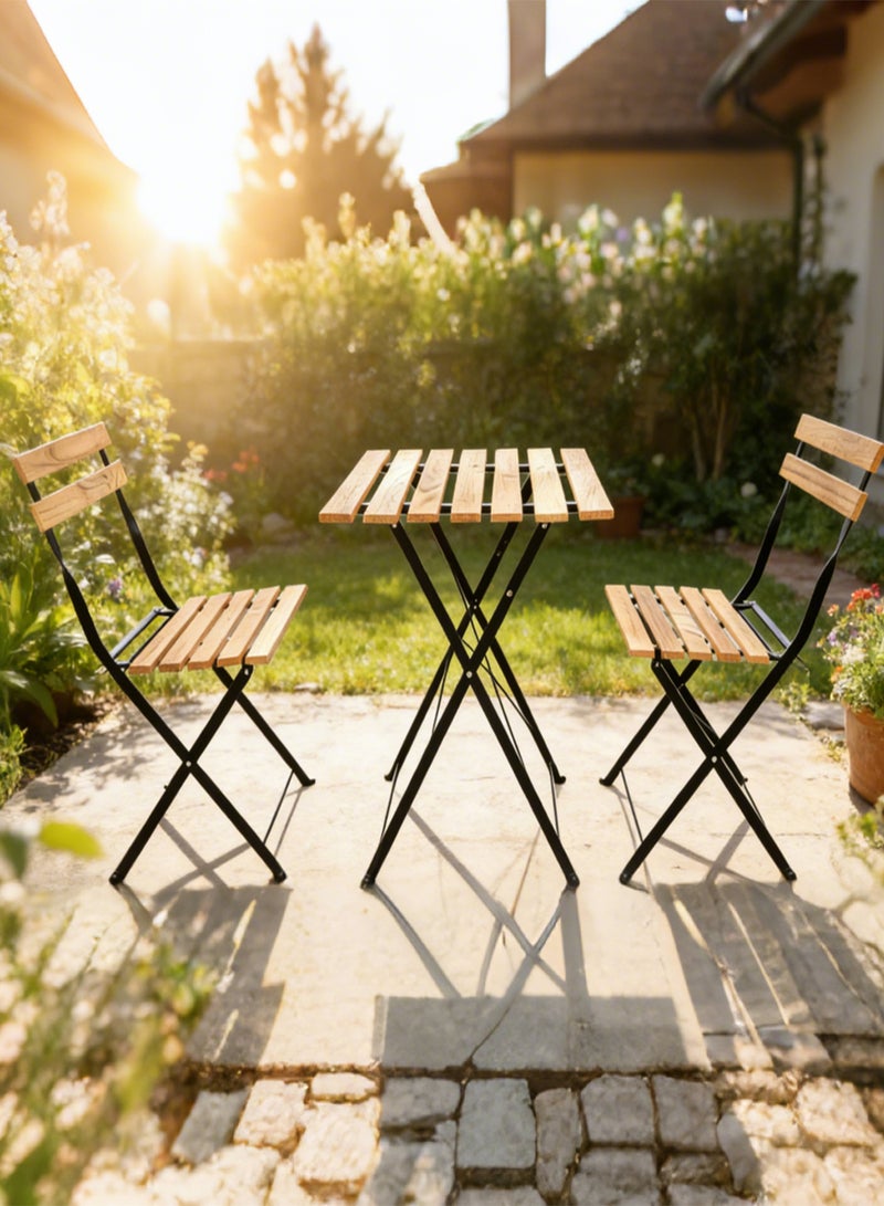 Noon East 3 Piece Patio Wood Outdoor Furniture Set, includes 2 Foldable Chairs and 1 Foldable Square Table, perfect for outdoor, balcony and backyard - Image 3