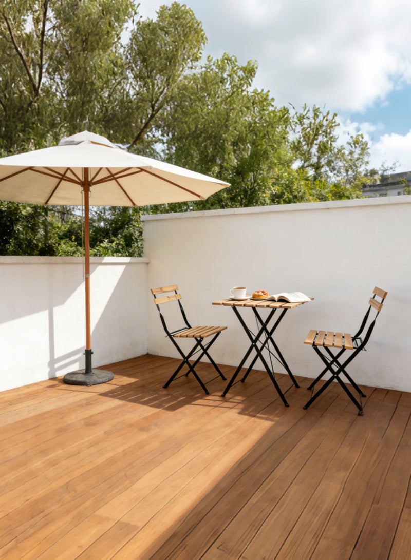 Noon East 3 Piece Patio Wood Outdoor Furniture Set, includes 2 Foldable Chairs and 1 Foldable Square Table, perfect for outdoor, balcony and backyard - Image 2