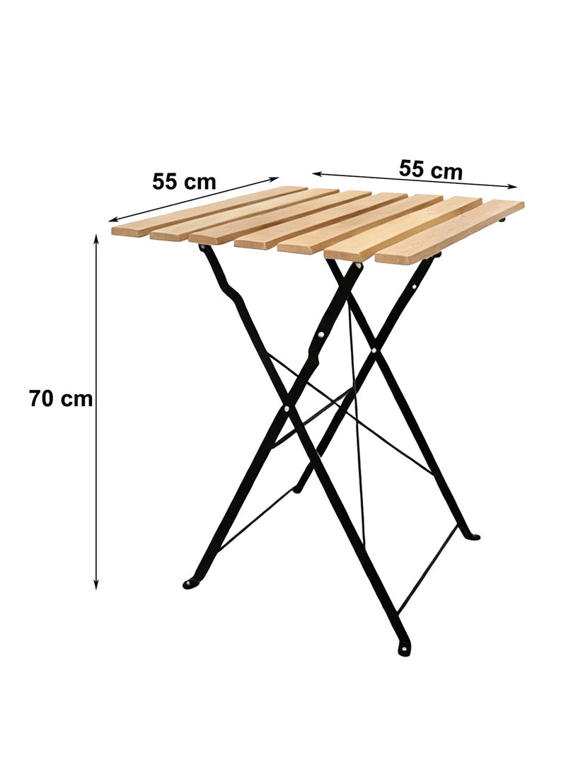 Noon East 3 Piece Patio Wood Outdoor Furniture Set, includes 2 Foldable Chairs and 1 Foldable Square Table, perfect for outdoor, balcony and backyard - Image 5