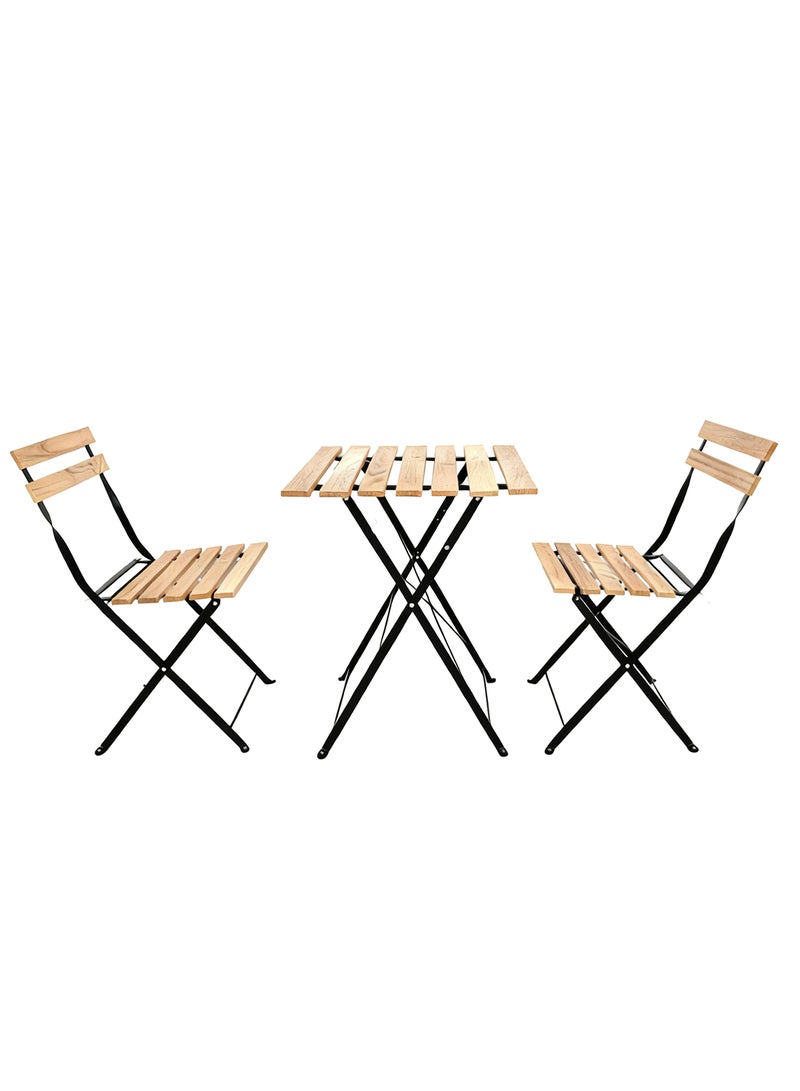 Noon East 3 Piece Patio Wood Outdoor Furniture Set, includes 2 Foldable Chairs and 1 Foldable Square Table, perfect for outdoor, balcony and backyard - Image 4