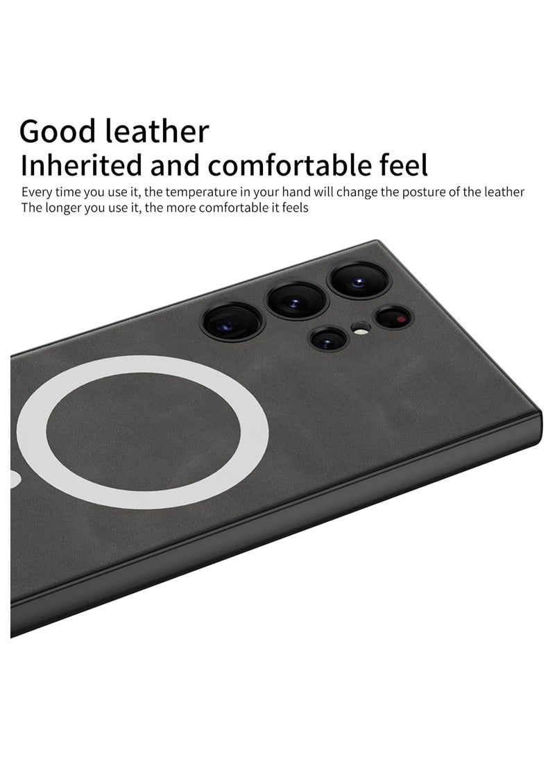 Samsung Galaxy S24 Ultra Case for, Compatible Magsafe Luxury Business Premium PU Leather Case, Shockproof Bumper Full Body Protective Cover Phone Cases for S24 Ultra 5G (Black)