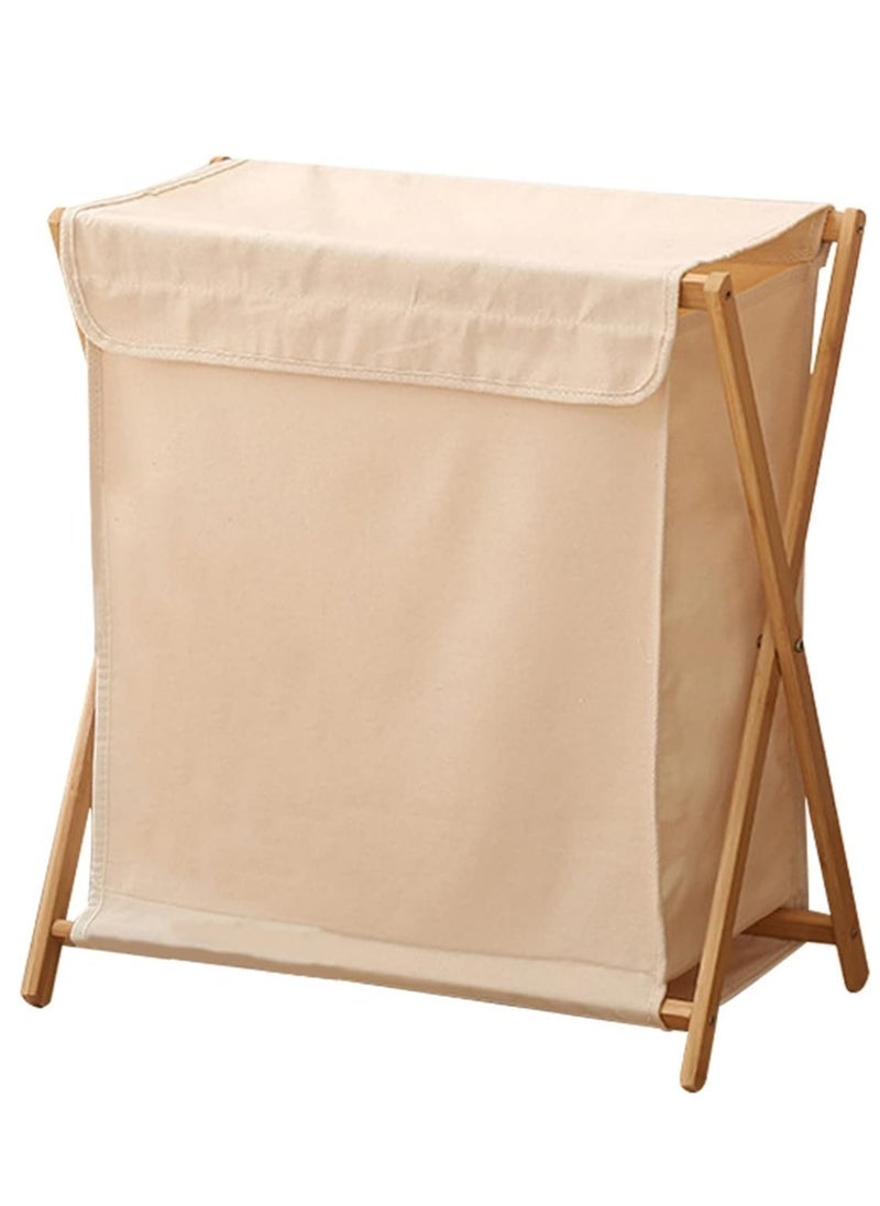 MIXDE Bamboo Laundry Basket Folding Clothes Basket Clothes Basket Bucket Storage Basket Dirty Clothes Basket with Removable Lining Bag Bathroom Laundry Organizer with Lid Beige - Image 1