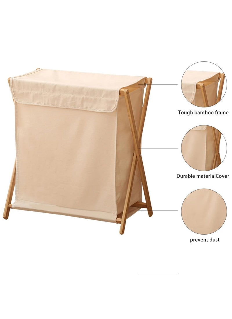 MIXDE Bamboo Laundry Basket Folding Clothes Basket Clothes Basket Bucket Storage Basket Dirty Clothes Basket with Removable Lining Bag Bathroom Laundry Organizer with Lid Beige - Image 4