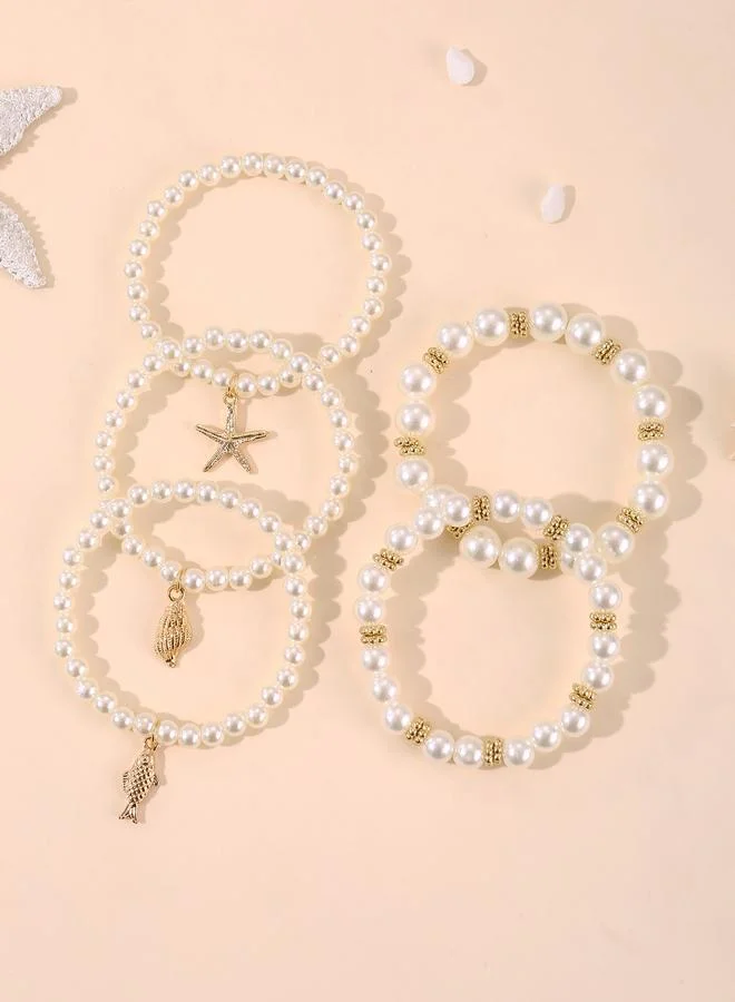 تايك تو Pack of 5 - Faux Pearl Beaded Bracelets with Charms