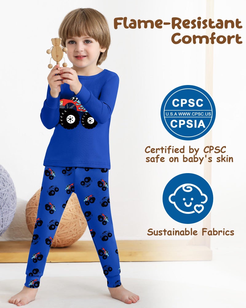Mikrdoo Little Boys Pajamas Trendy Blue Truck PJs Sets 2 Piece Long Sleeve Snug Fit Cotton Sleepwear Size 5t - Image 3