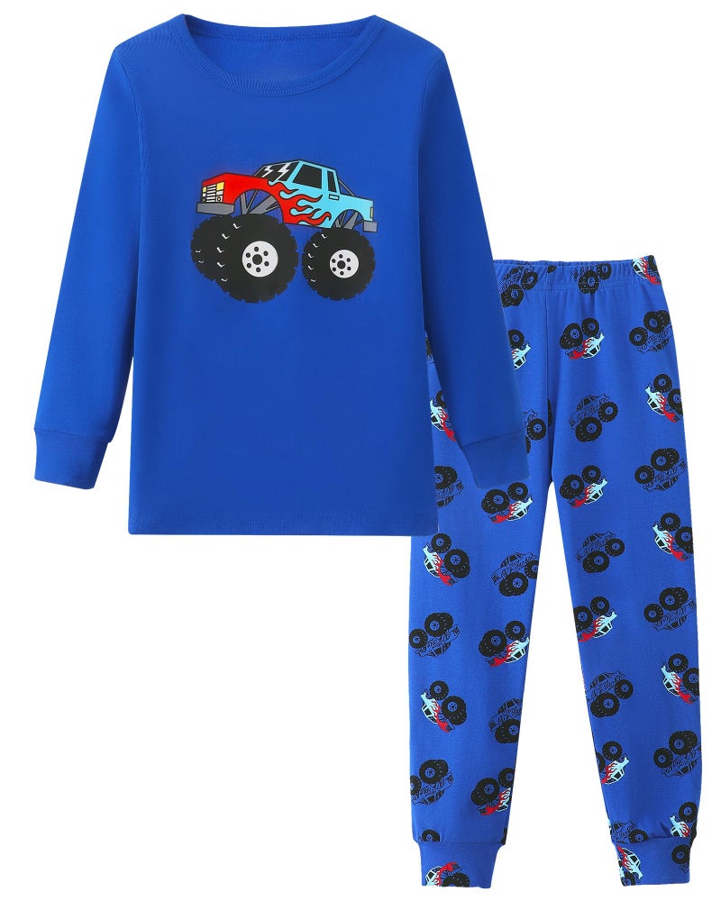 Mikrdoo Little Boys Pajamas Trendy Blue Truck PJs Sets 2 Piece Long Sleeve Snug Fit Cotton Sleepwear Size 5t - Image 1